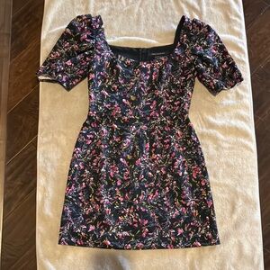 French Connection Pink and Navy Puff Sleeve Mini Dress